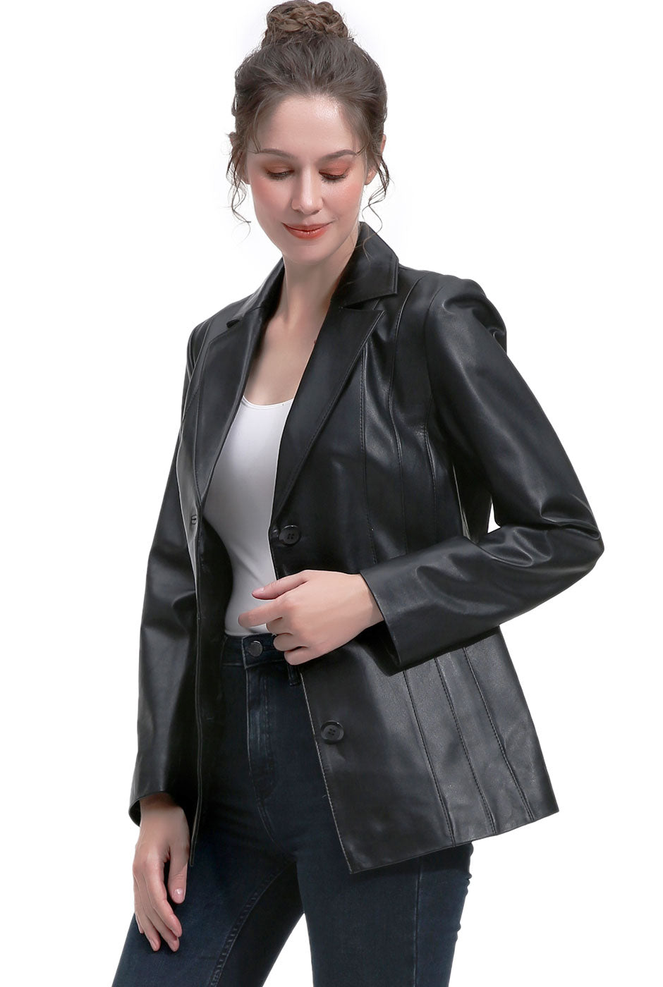BGSD Women Reyna Lambskin Leather Blazer Jacket