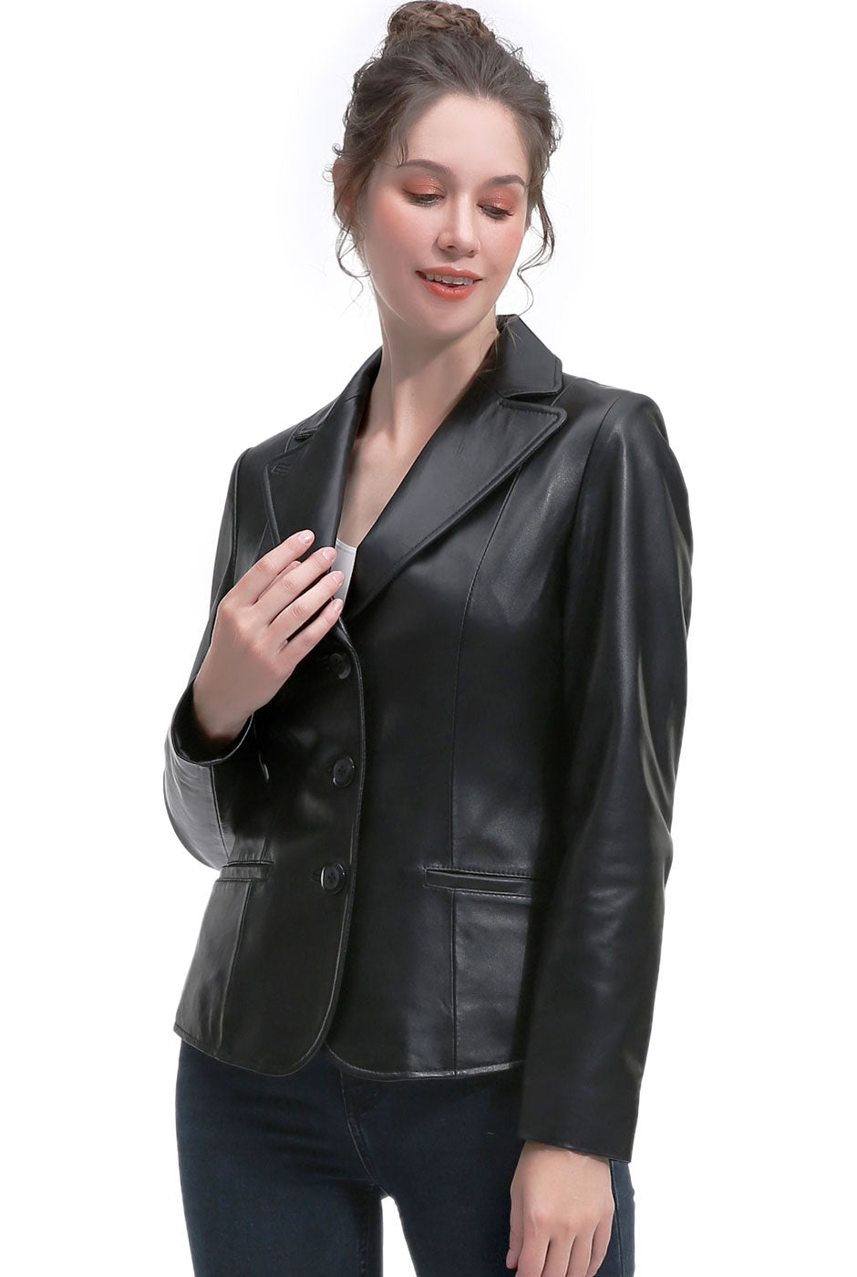 BGSD Women Norah Lambskin Leather Blazer Jacket