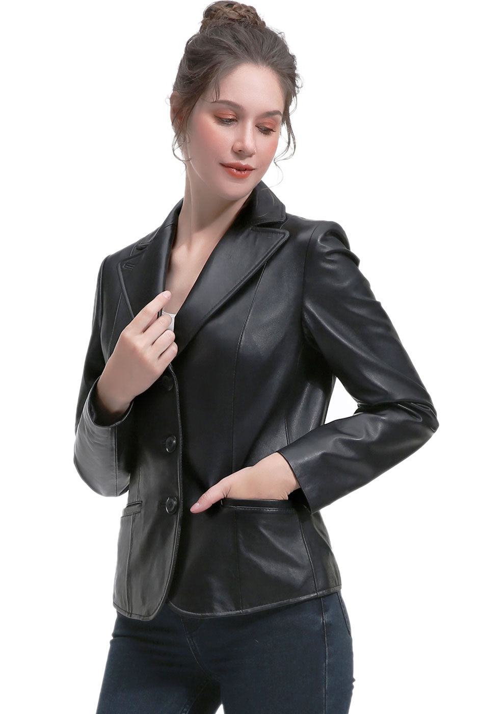 BGSD Women Norah Lambskin Leather Blazer Jacket