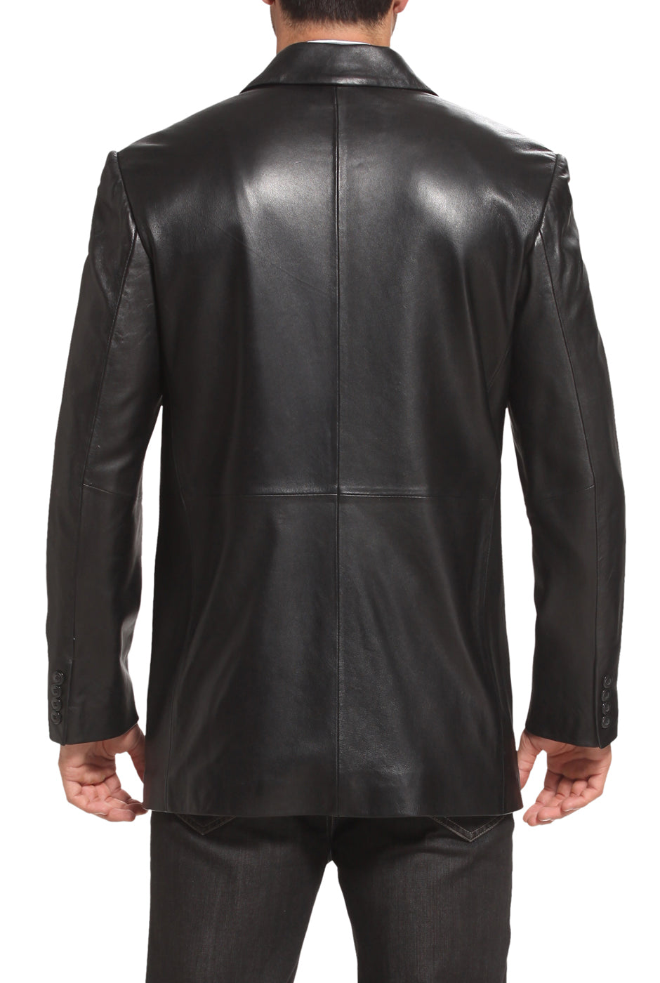 BGSD Monogram Collection Men Peaked Lapel 2-Button Lambskin Leather Blazer