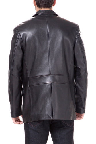 BGSD Men 3-Button New Zealand Lambskin Leather Military Blazer