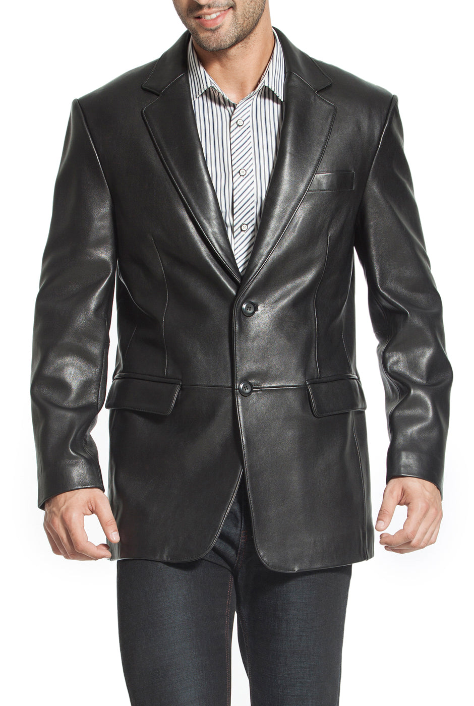 BGSD Monogram Collection Men 2-Button New Zealand Lambskin Leather Blazer