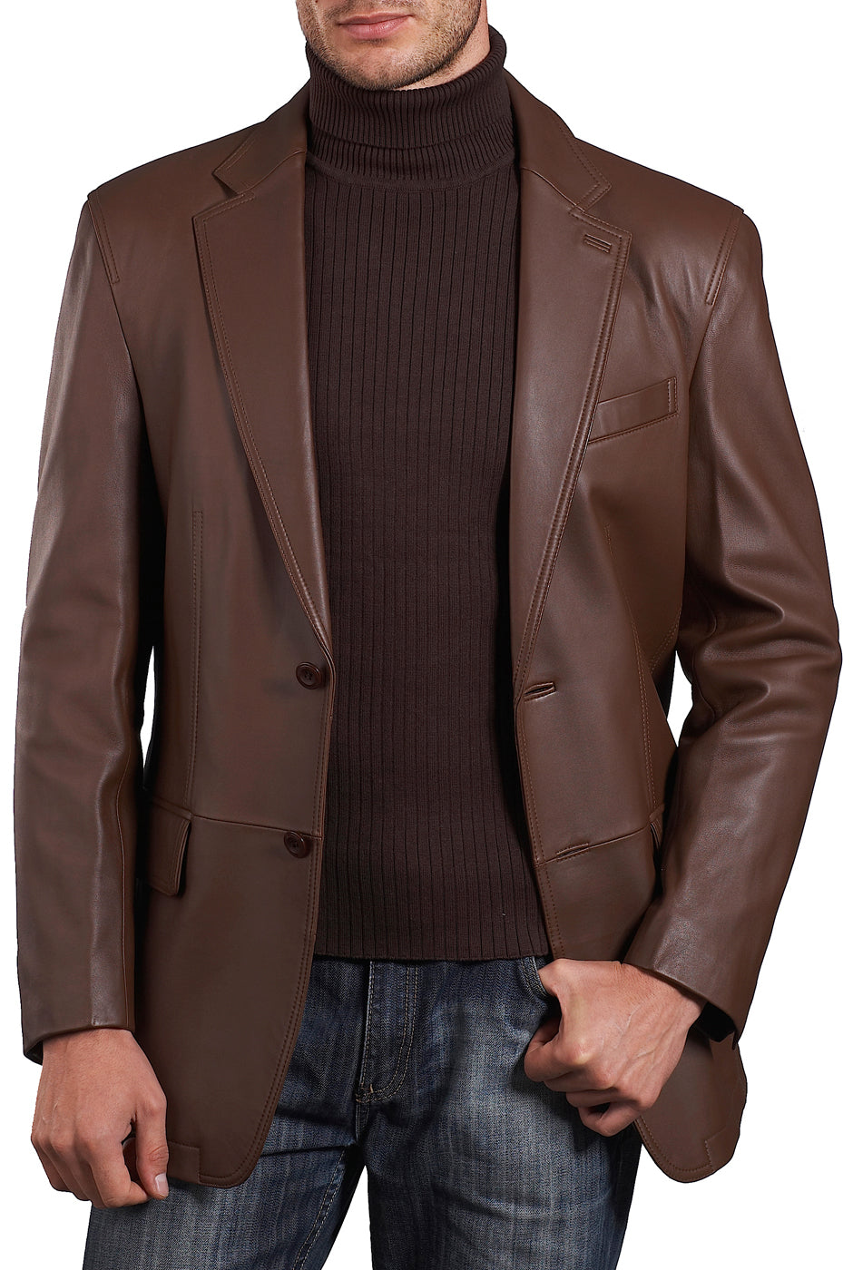 BGSD Monogram Collection Men 2-Button Lambskin Leather Blazer