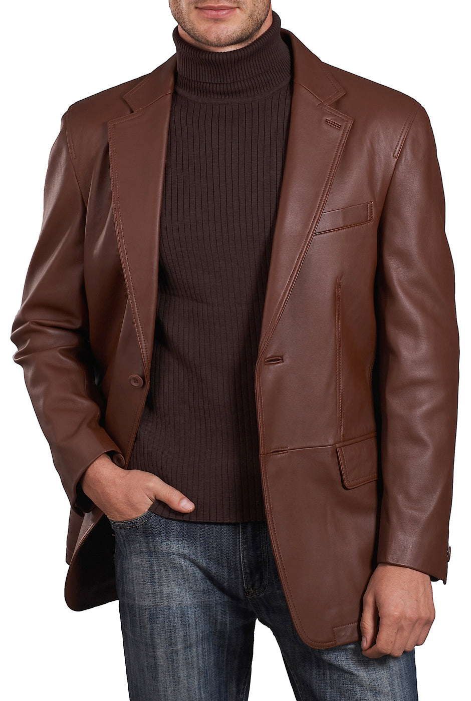 BGSD Men Grant Two-Button Leather Blazer