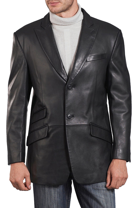 BGSD Monogram Collection Men Peaked Lapel 2-Button Lambskin Leather Blazer