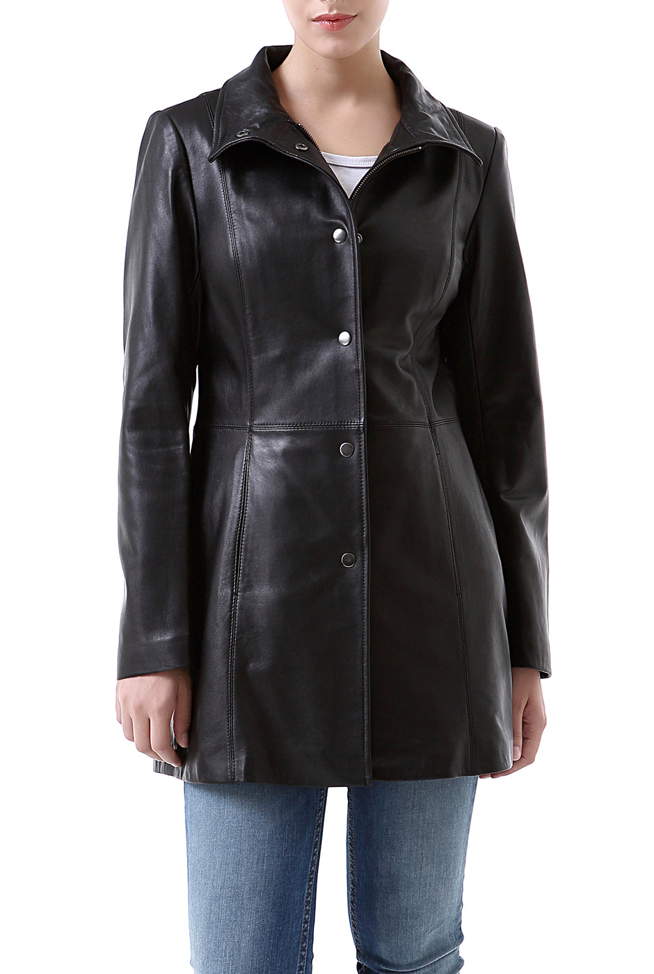Womens black leather car coat clearance