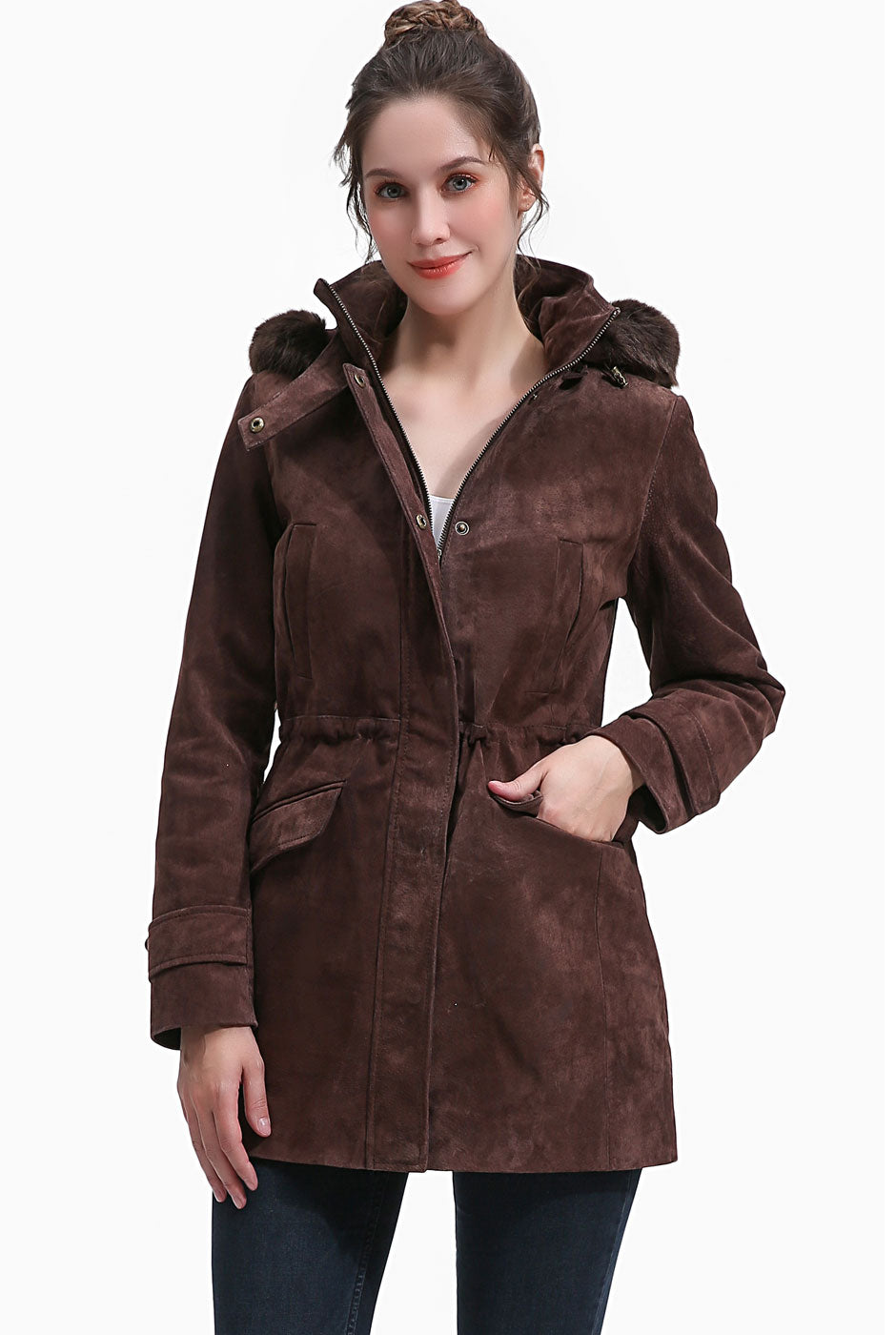 BGSD Women Della Hooded Suede Leather Parka Coat