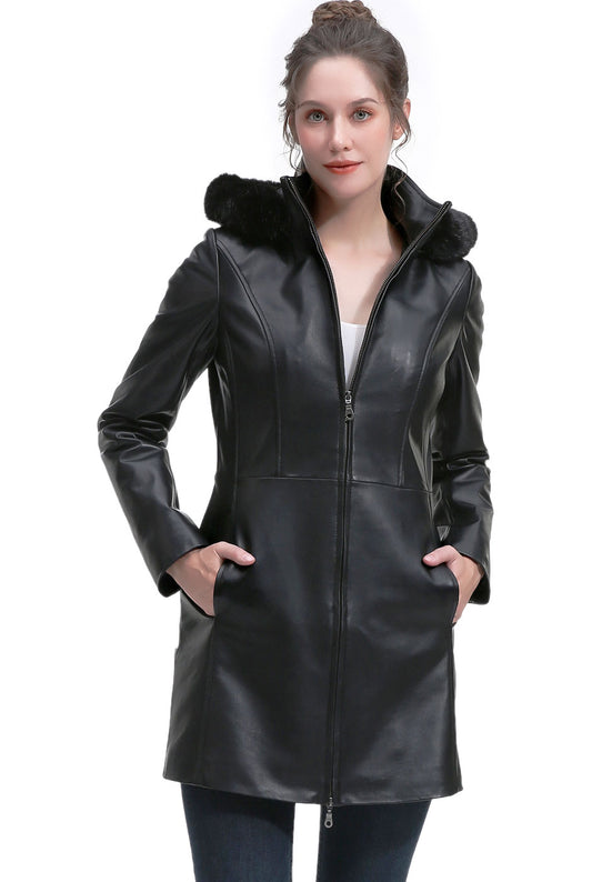 BGSD Women Greta Lambskin Leather Parka Coat