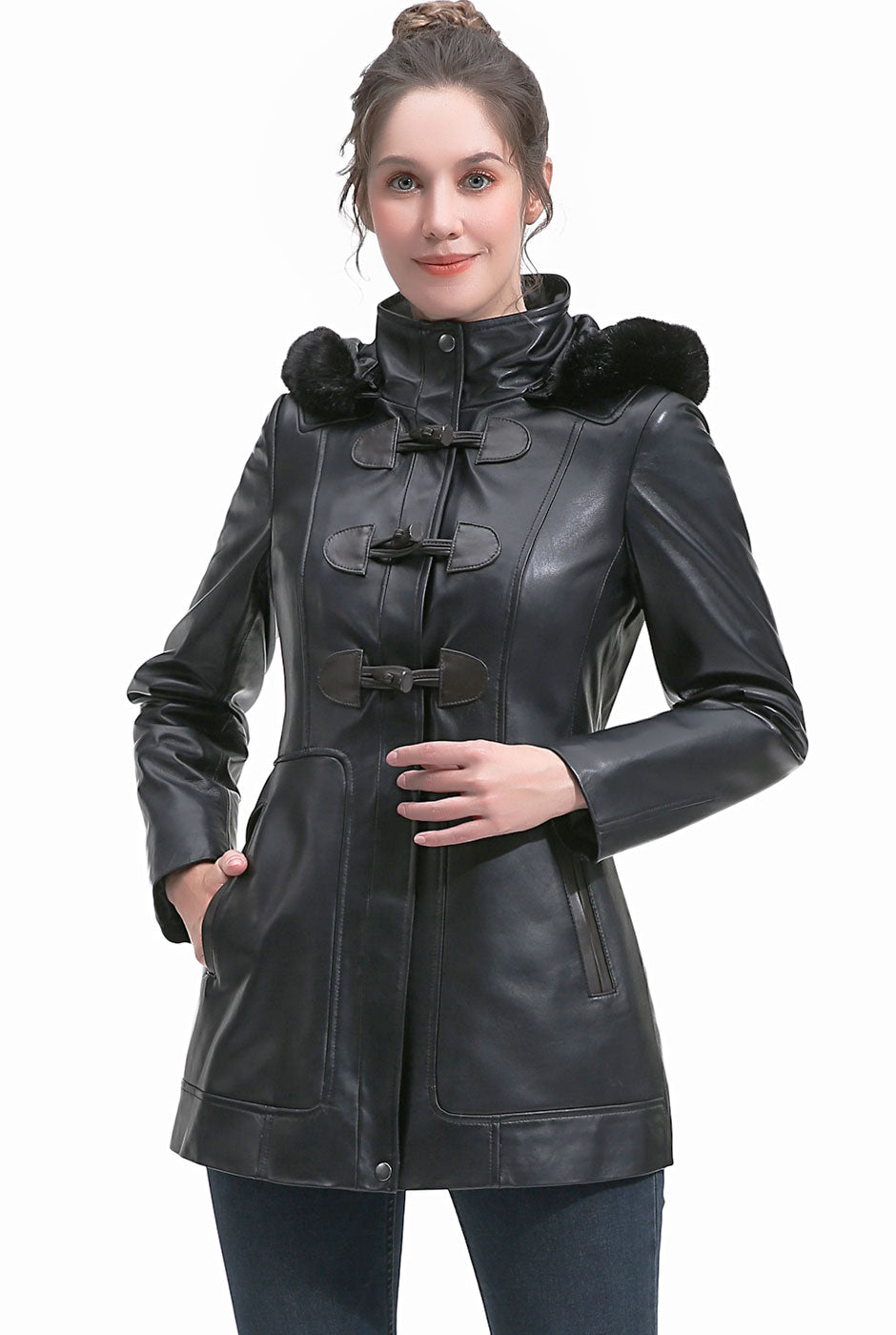 BGSD Women Flora Lambskin Leather Toggle Coat
