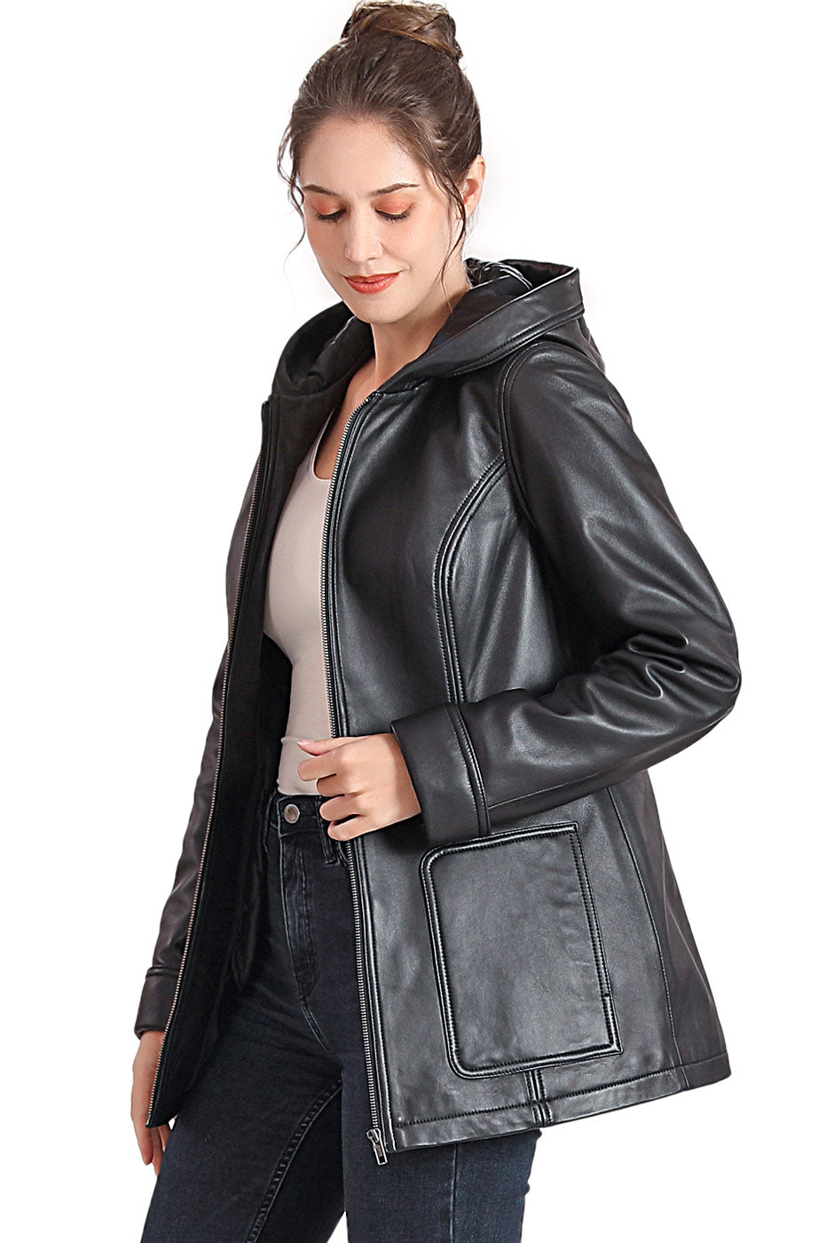 BGSD Women Cara Hooded Lambskin Leather Coat – Luxury Lane