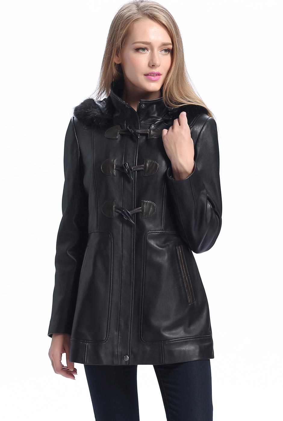 BGSD Women Amanda Hooded Lambskin Leather Toggle Coat – Luxury Lane
