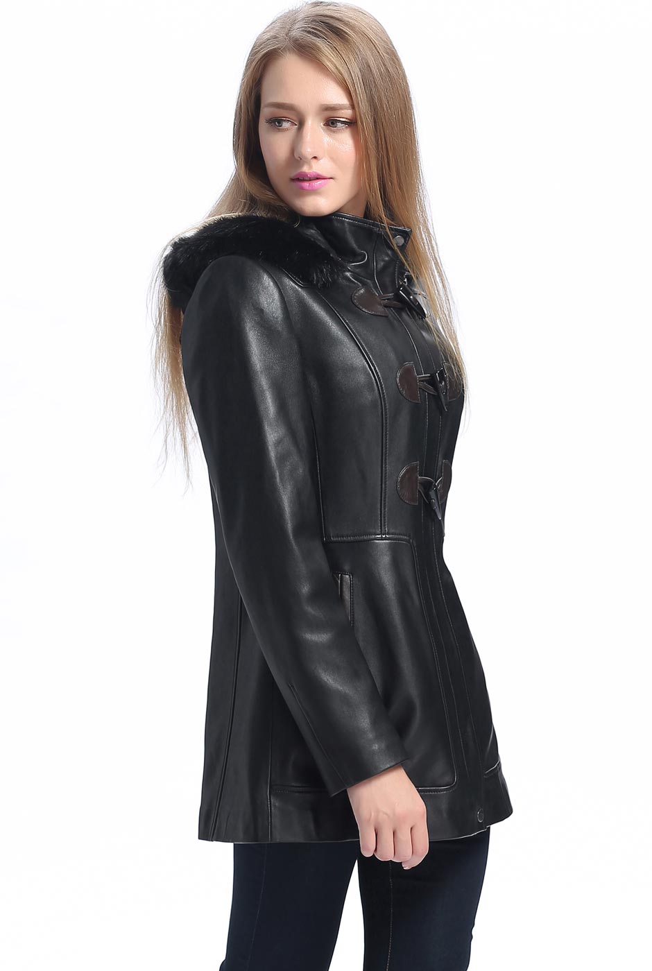 BGSD Women Amanda New Zealand Lambskin Leather Toggle Coat