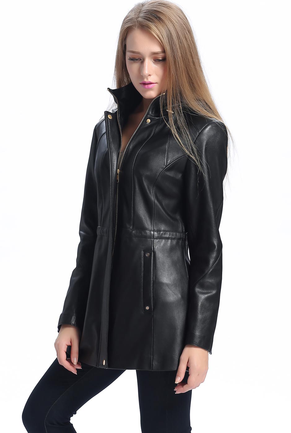 BGSD Women Natalie Hooded Lambskin Leather Coat – Luxury Lane