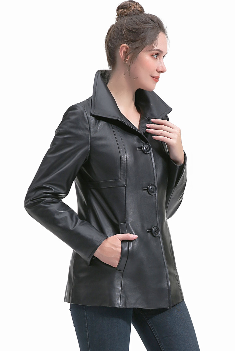 BGSD Women Pearl Lambskin Leather Jacket