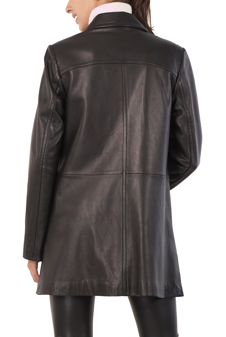 BGSD Women Hannah Lambskin Leather A-Line Coat