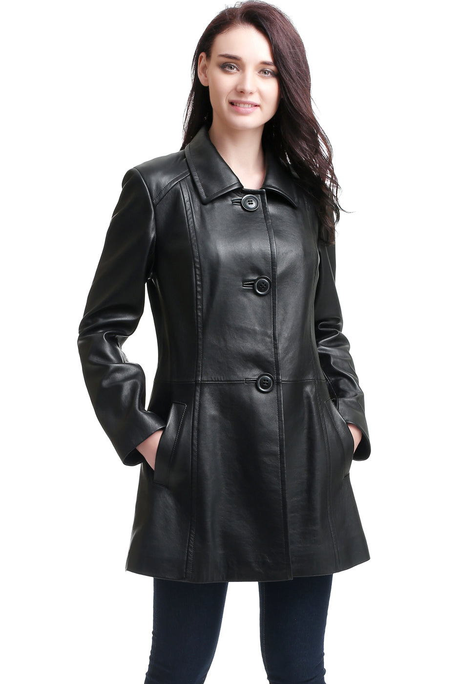 BGSD Women Sarah Lambskin Leather A-Line Coat – Luxury Lane