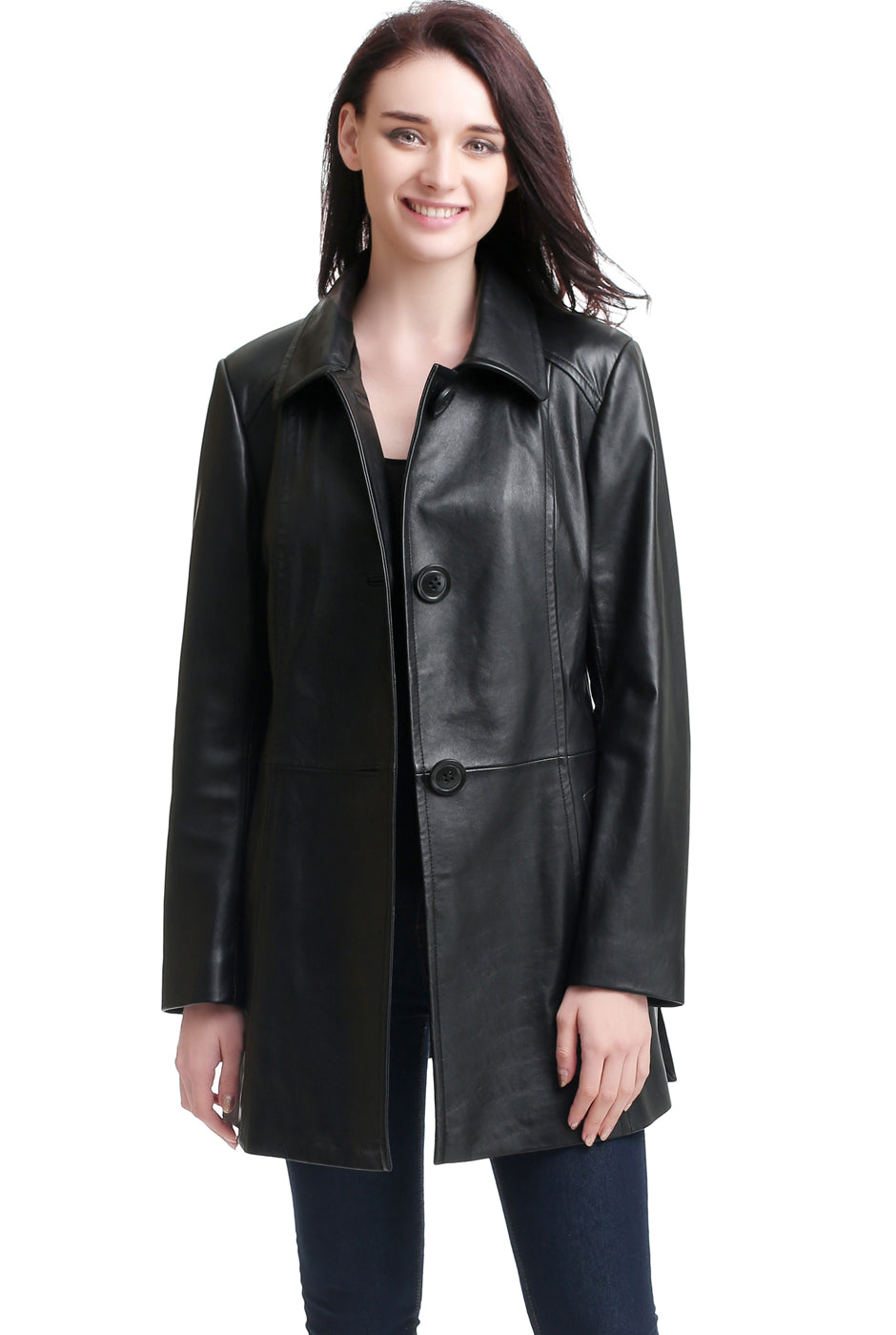 BGSD Women Sarah Lambskin Leather A-Line Coat – Luxury Lane