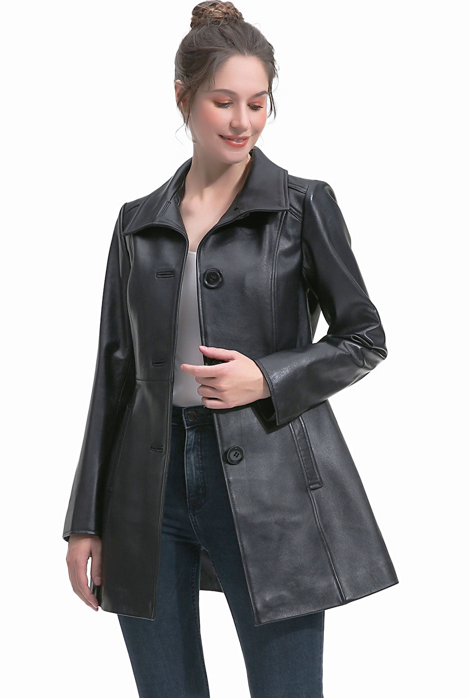BGSD Women Sarai Lambskin Leather Coat