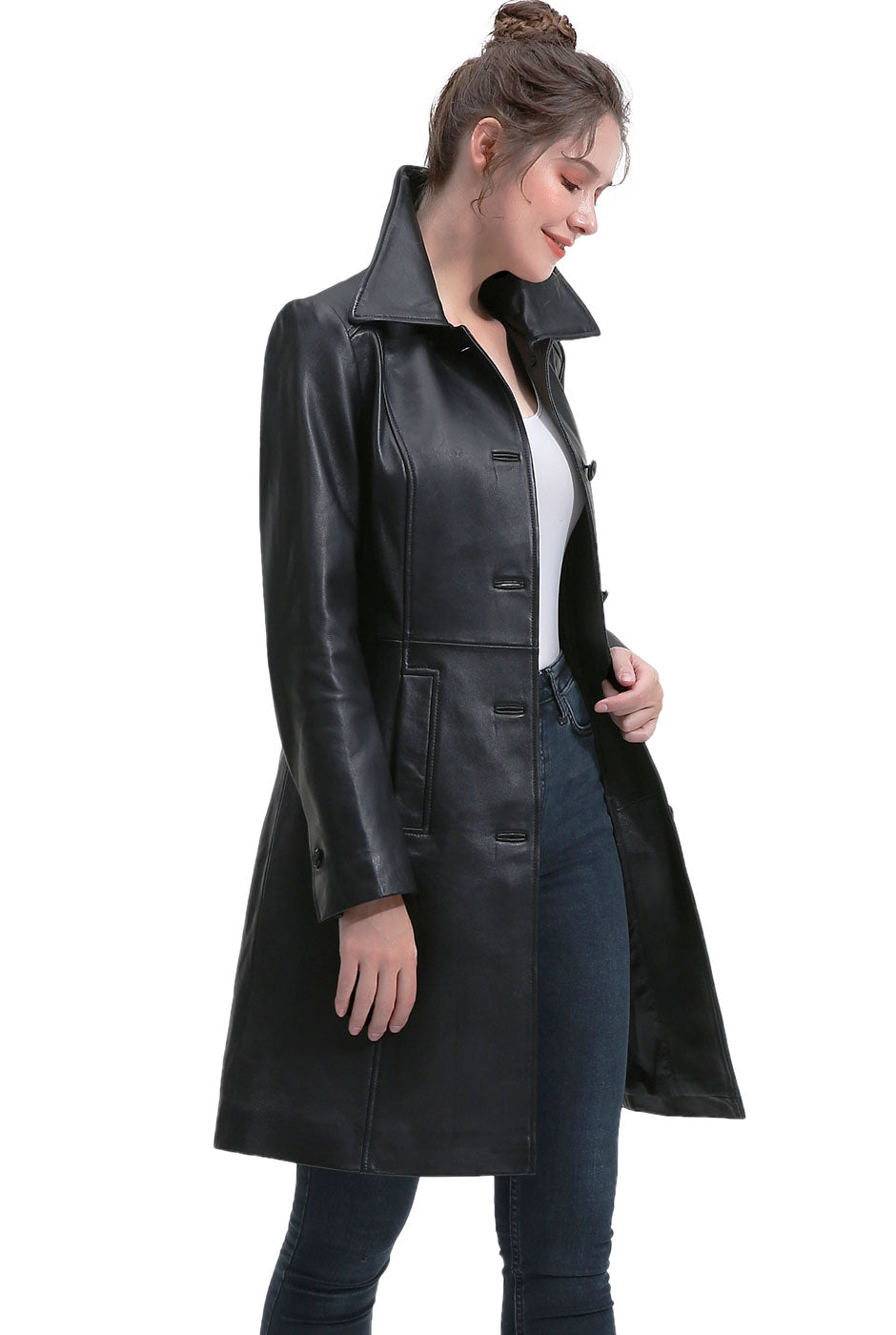BGSD Women Maisy Lambskin Leather Long Coat – Luxury Lane
