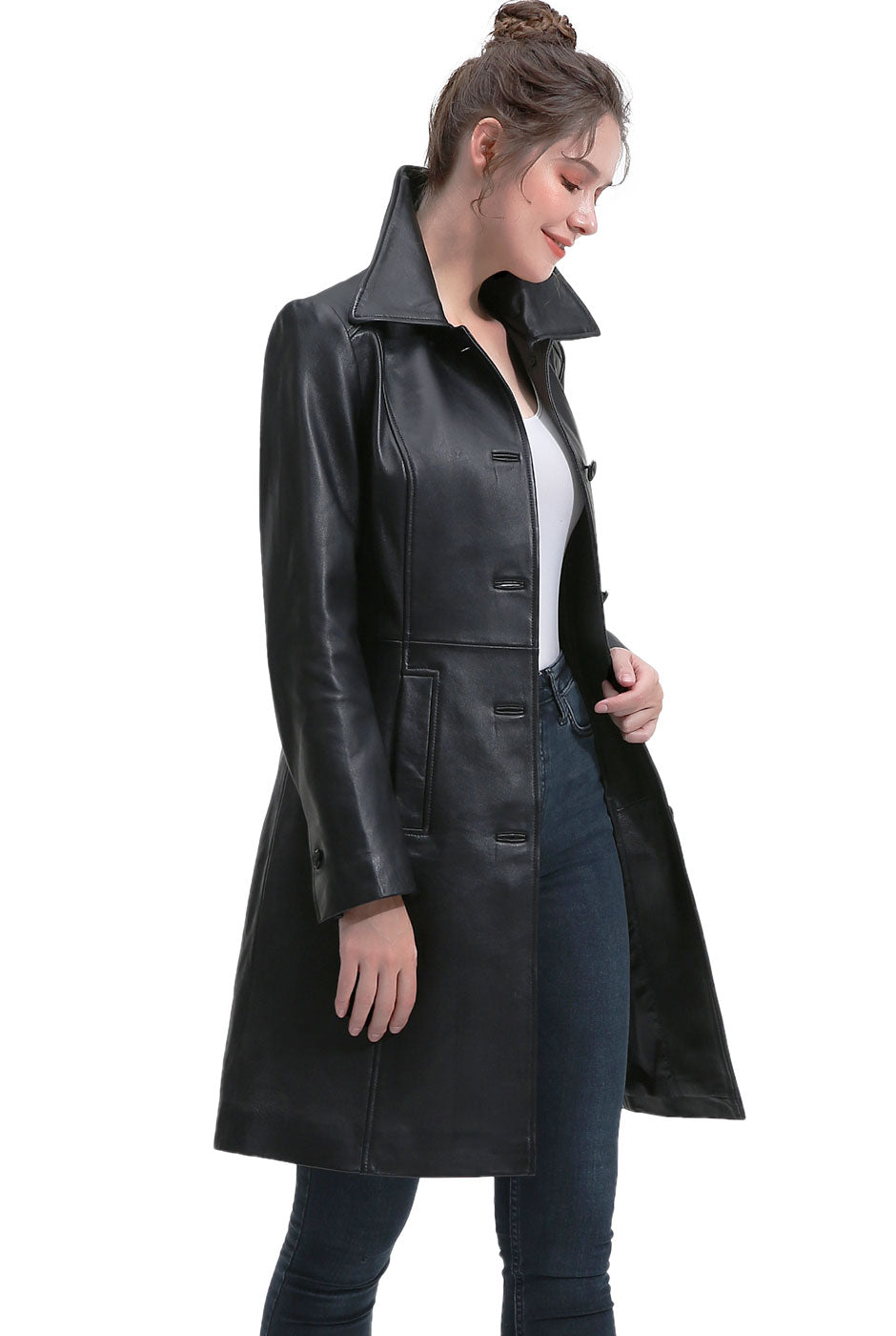 BGSD Women Maisy Lambskin Leather Long Coat