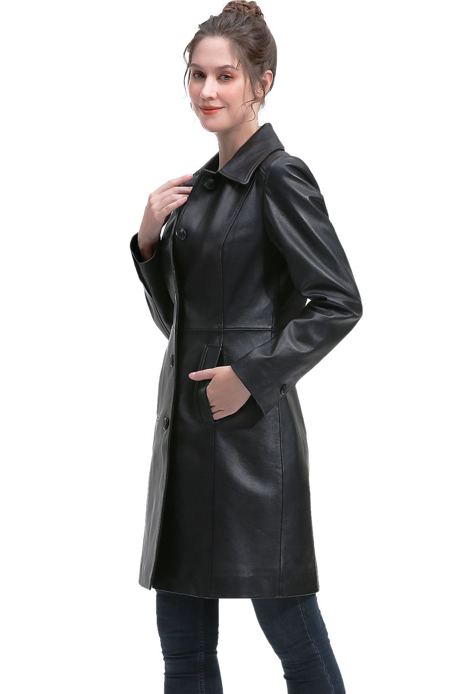 BGSD Women Maisy Lambskin Leather Long Coat – Luxury Lane