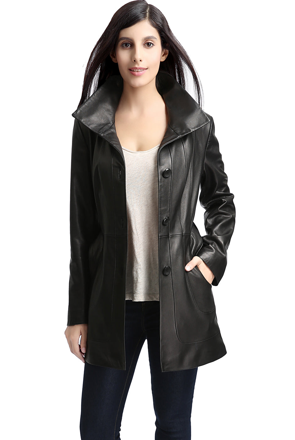 BGSD Women Madison Lambskin Leather Coat
