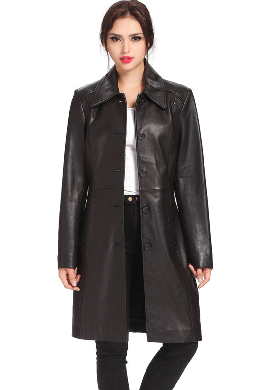 BGSD Monogram Collection Women Lambskin Leather Walking Coat