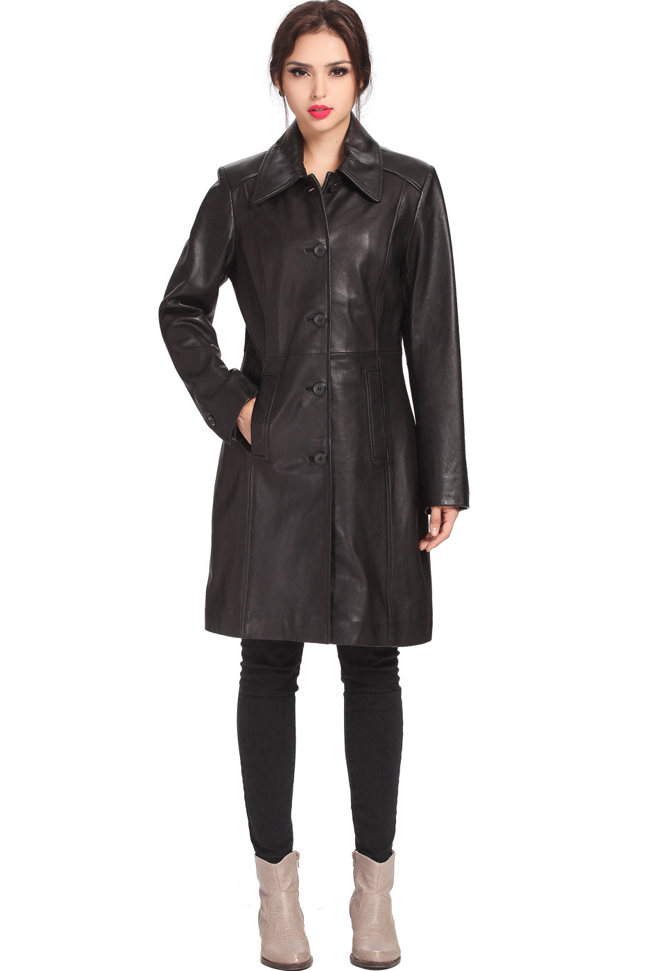 BGSD Monogram Collection Women Lambskin Leather Walking Coat