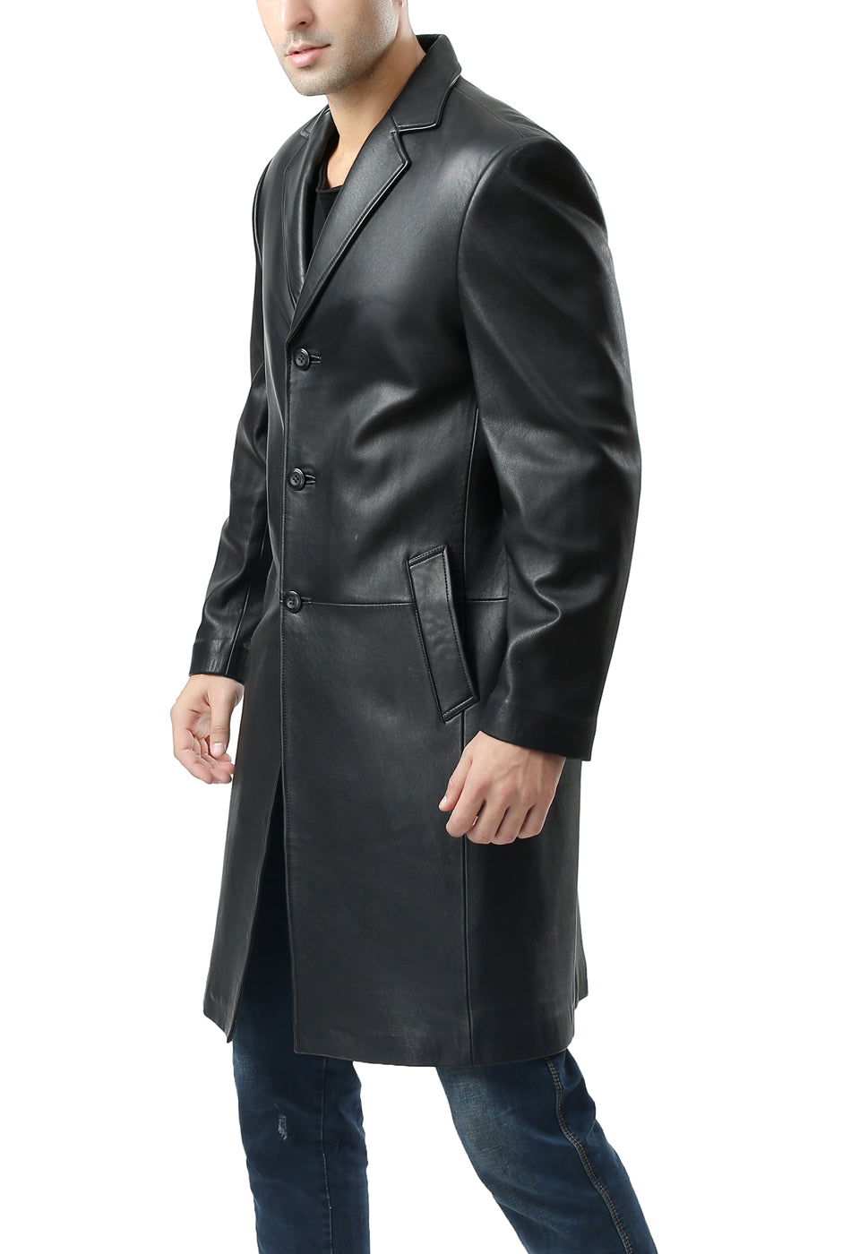BGSD Monogram Collection Men Classic Lambskin Leather Long Walking Coat