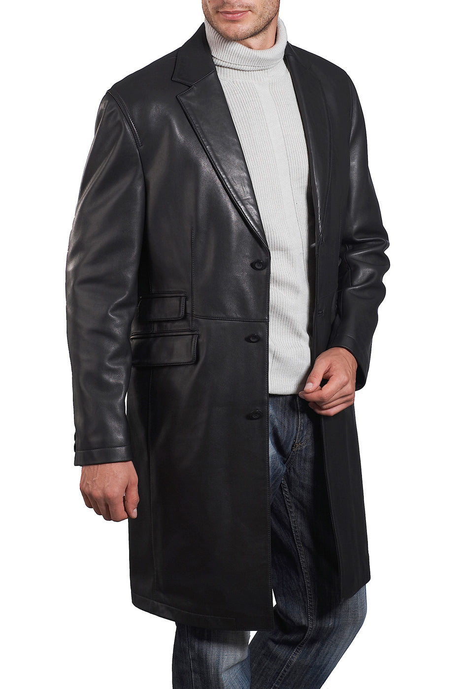 BGSD Monogram Collection Men Lambskin Leather Long Over Coat