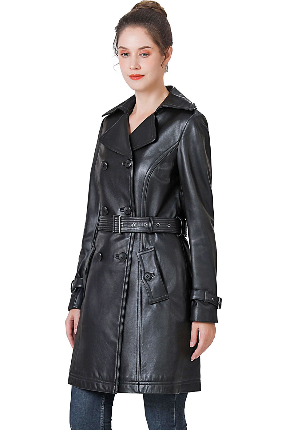 BGSD Women Ella Belted Lambskin Leather Trench Coat – Luxury Lane