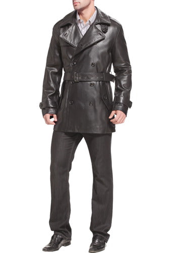BGSD Men Damian New Zealand Lambskin Leather Belted Trench Coat