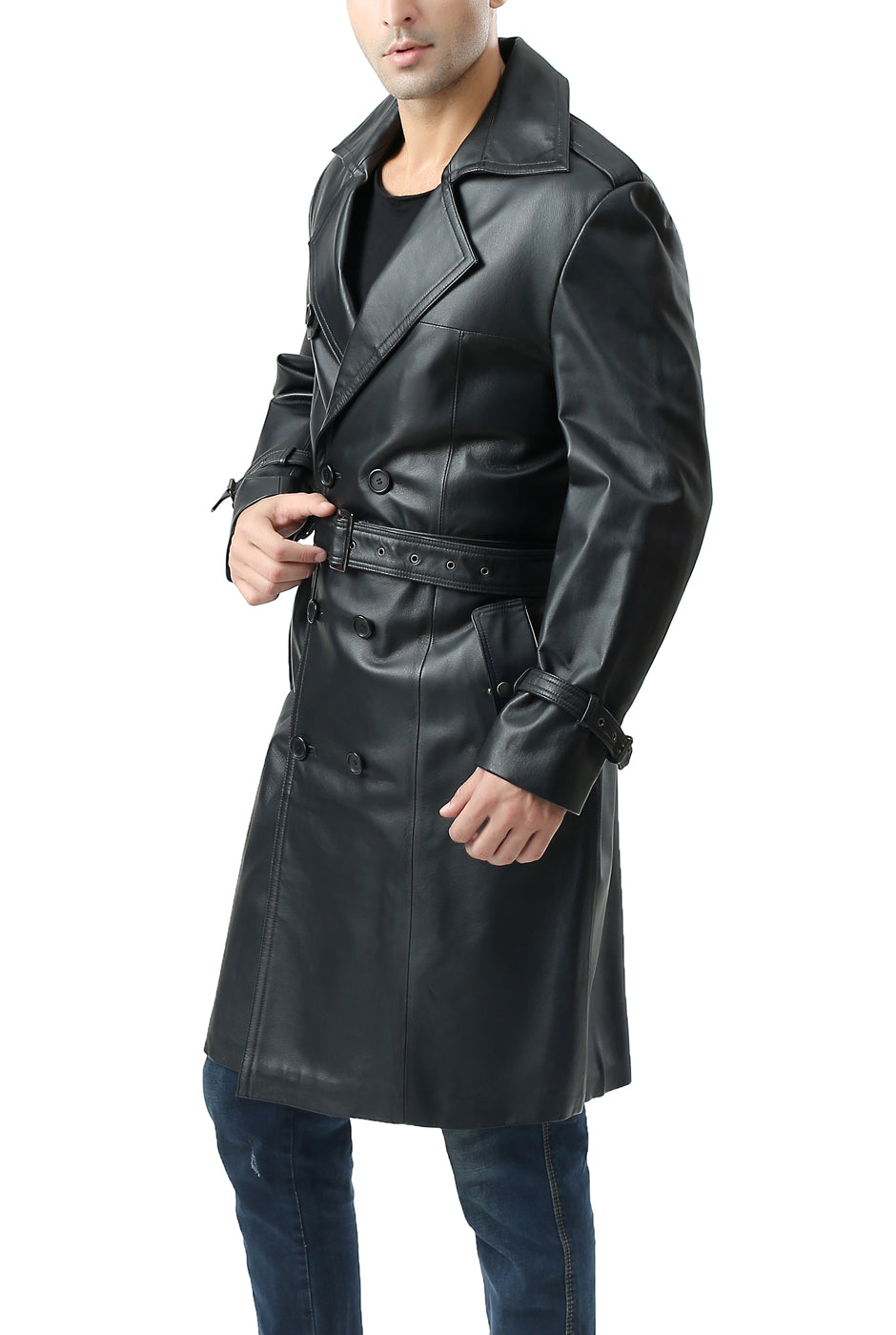 BGSD Men Xander Classic Leather Long Trench Coat