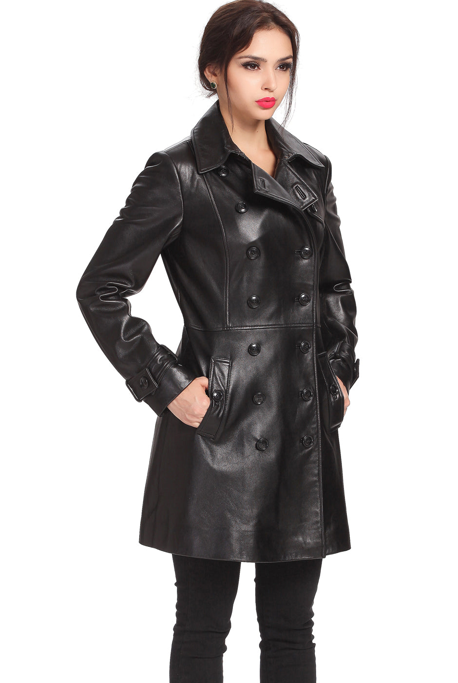 BGSD Women Ginger Lambskin Leather Coat