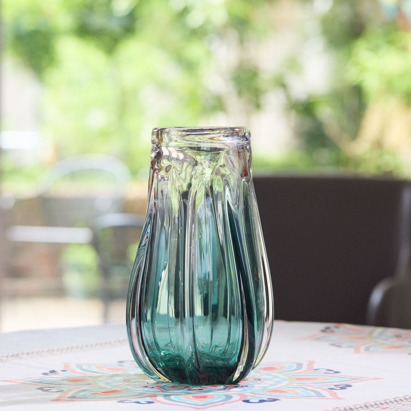 Hand Blown Laine Art Glass Vase - Forest Green Ombre 10-12.5 inch tall