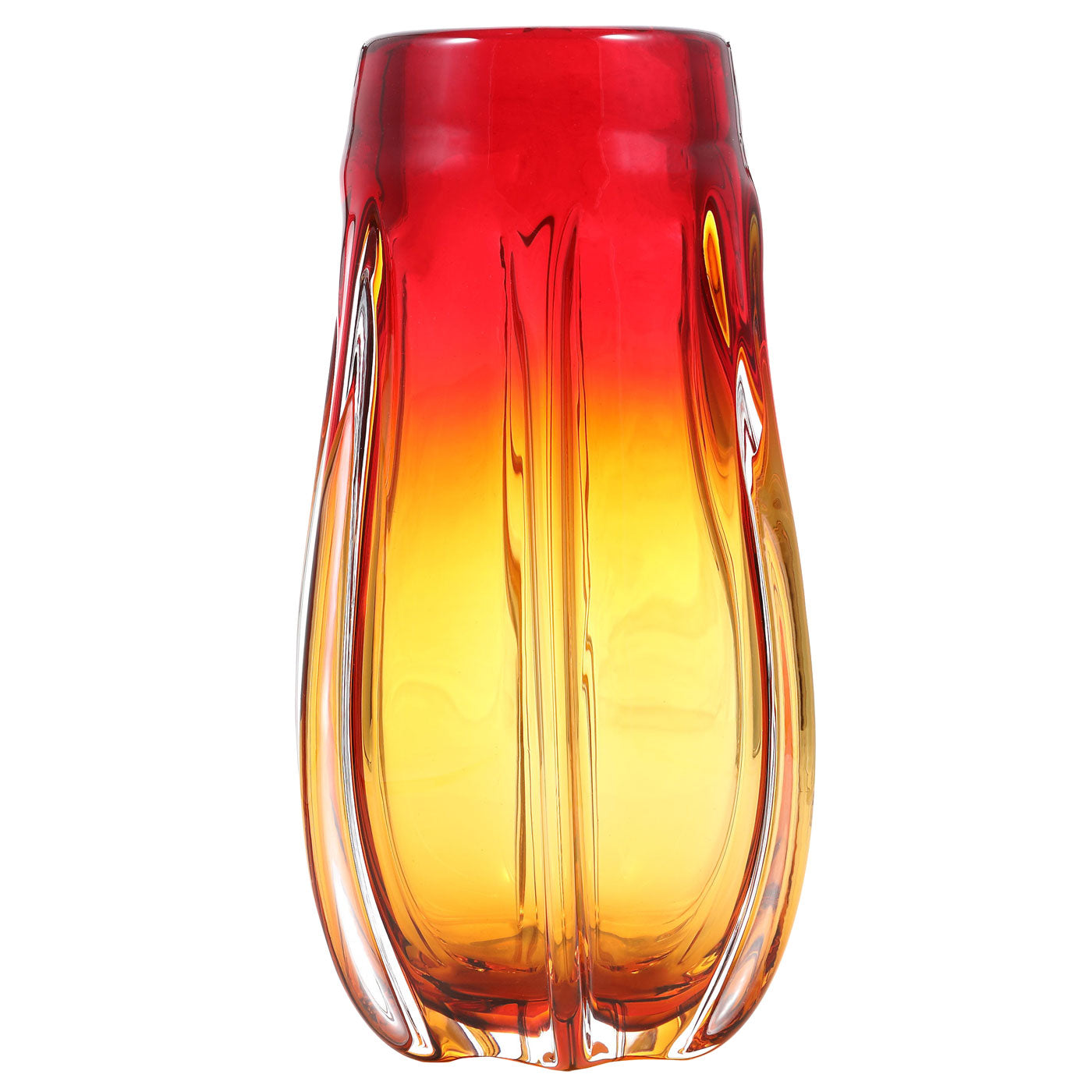 Luxury Lane 花瓶 吹きガラス グラスアート Hand Blown Laine Art Glass Vase - Gold & Red Ombre 10-12.5 inch