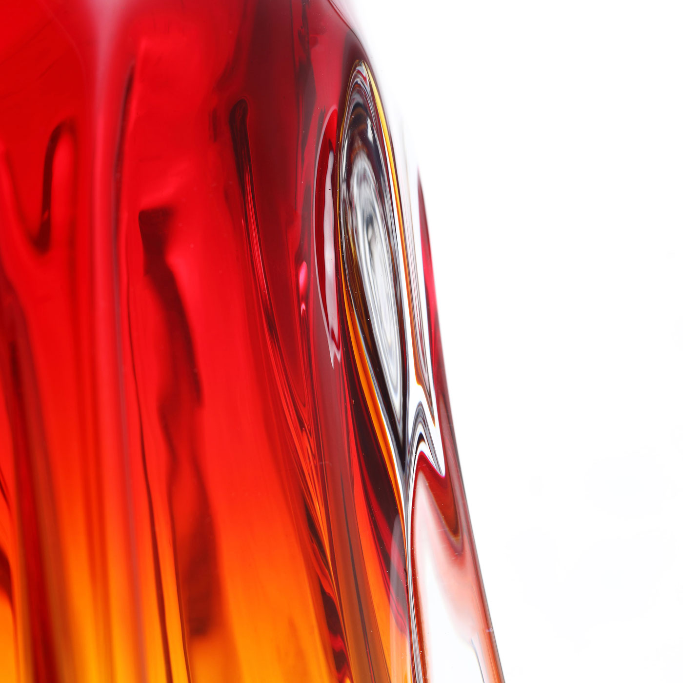 Hand Blown Laine Art Glass Vase - Gold & Red Ombre 10-12.5 inch