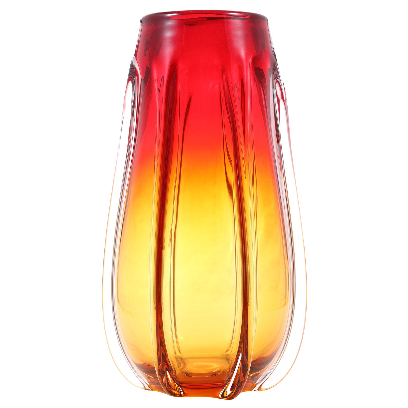 Hand Blown Laine Art Glass Vase - Gold & Red Ombre 10-12.5 inch tall