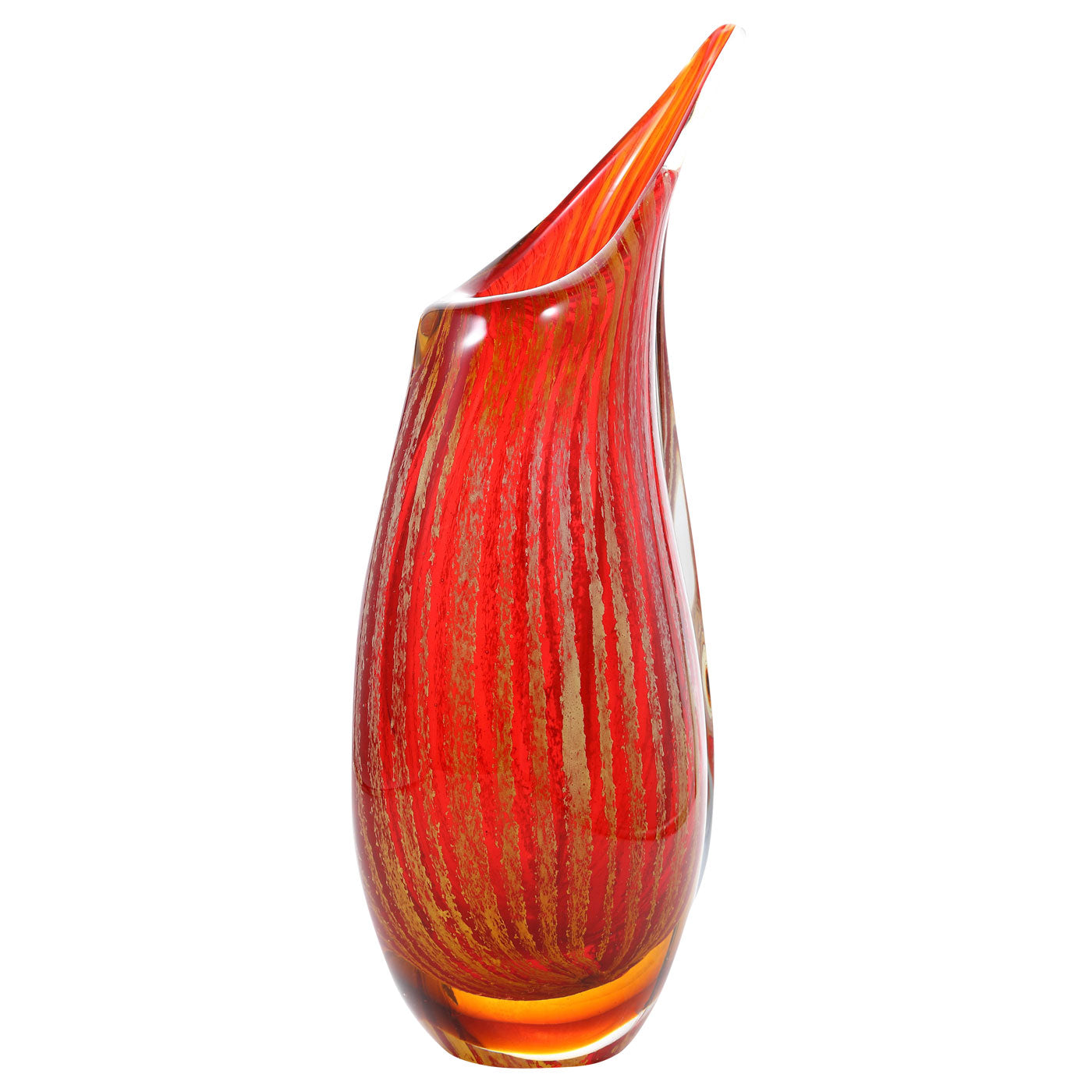 Hand Blown Red Teardrop Sommerso Art Glass Vase 9.5-12.5 inch tall
