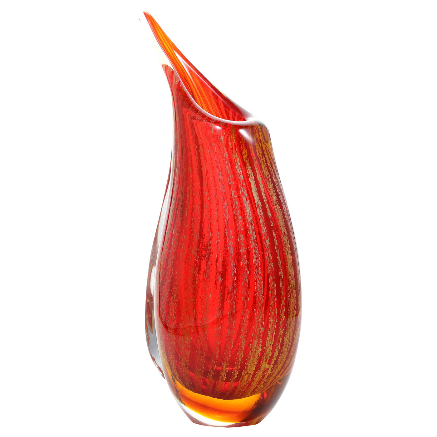 Hand Blown Red Teardrop Sommerso Art Glass Vase 9.5-12.5 inch tall