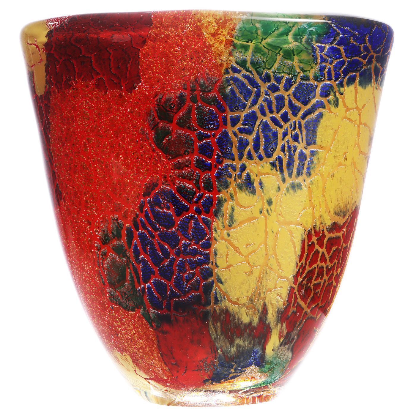 Hand Blown Multicolor Abstract Art Glass Vase 7" tall