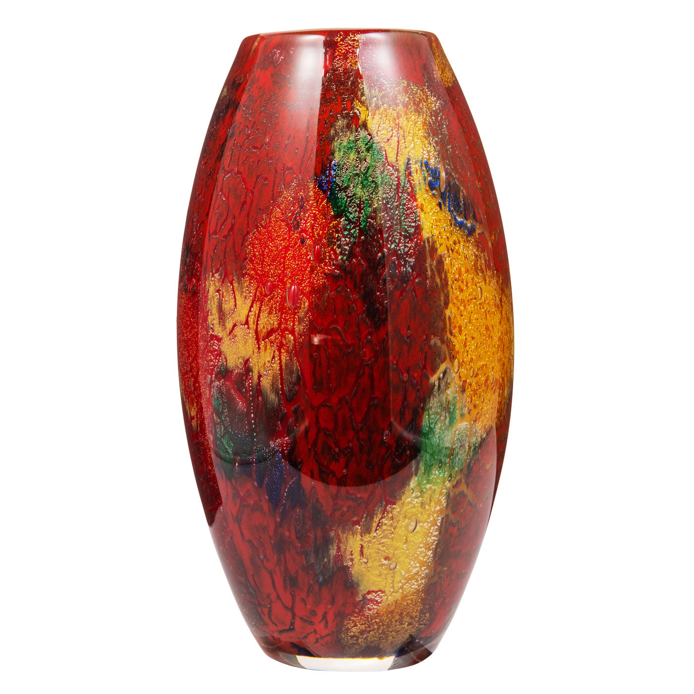 Hand Blown Multicolor Abstract Art Glass Vase 9.5 inch tall