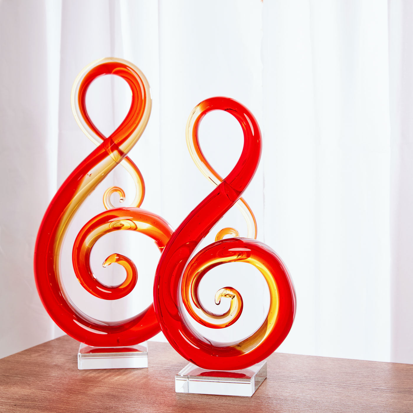 Hand Blown Treble Sommerso Art Glass Sculpture Red 11-14 inch tall