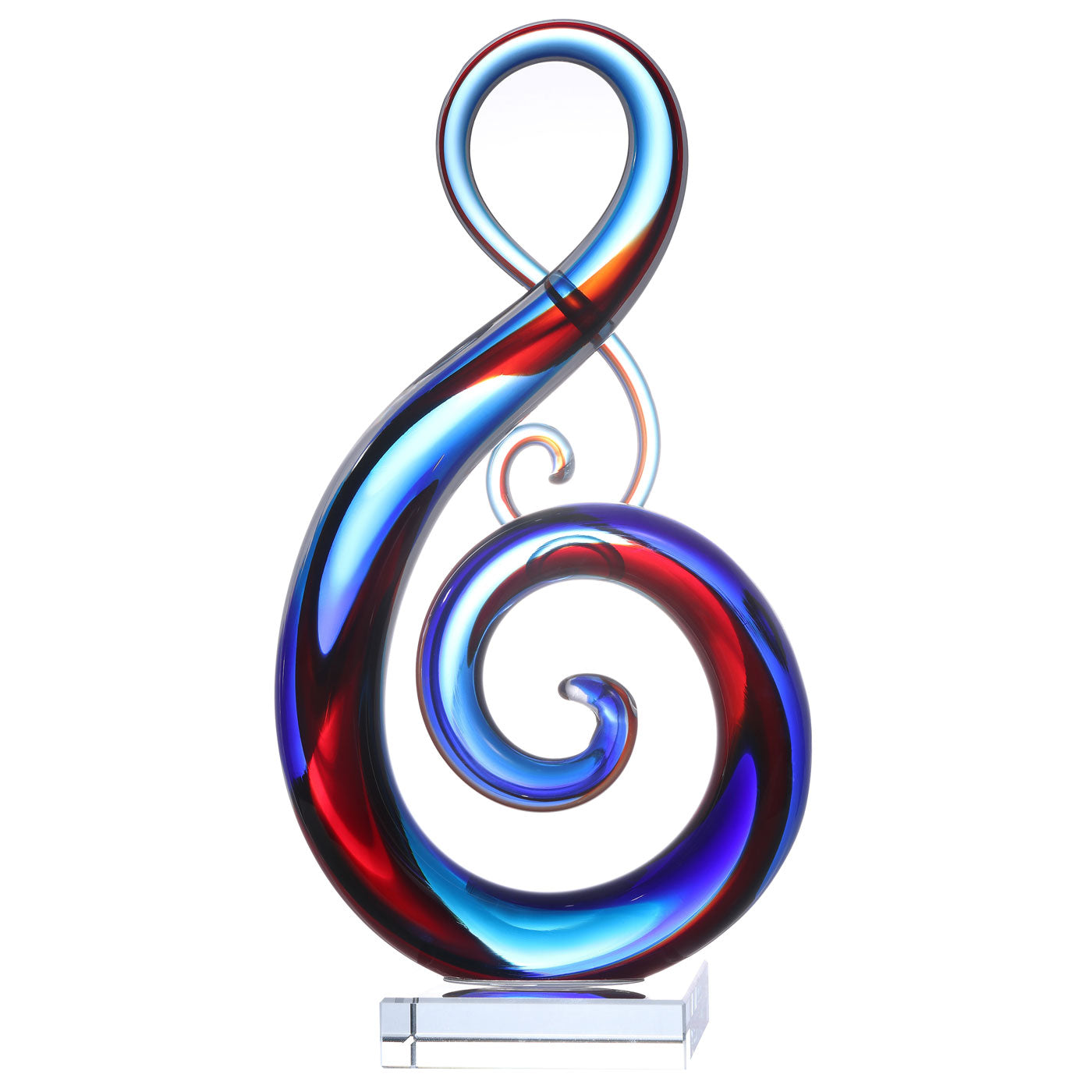 Hand Blown Treble Sommerso Art Glass Sculpture Blue Red 11-14 inch tall