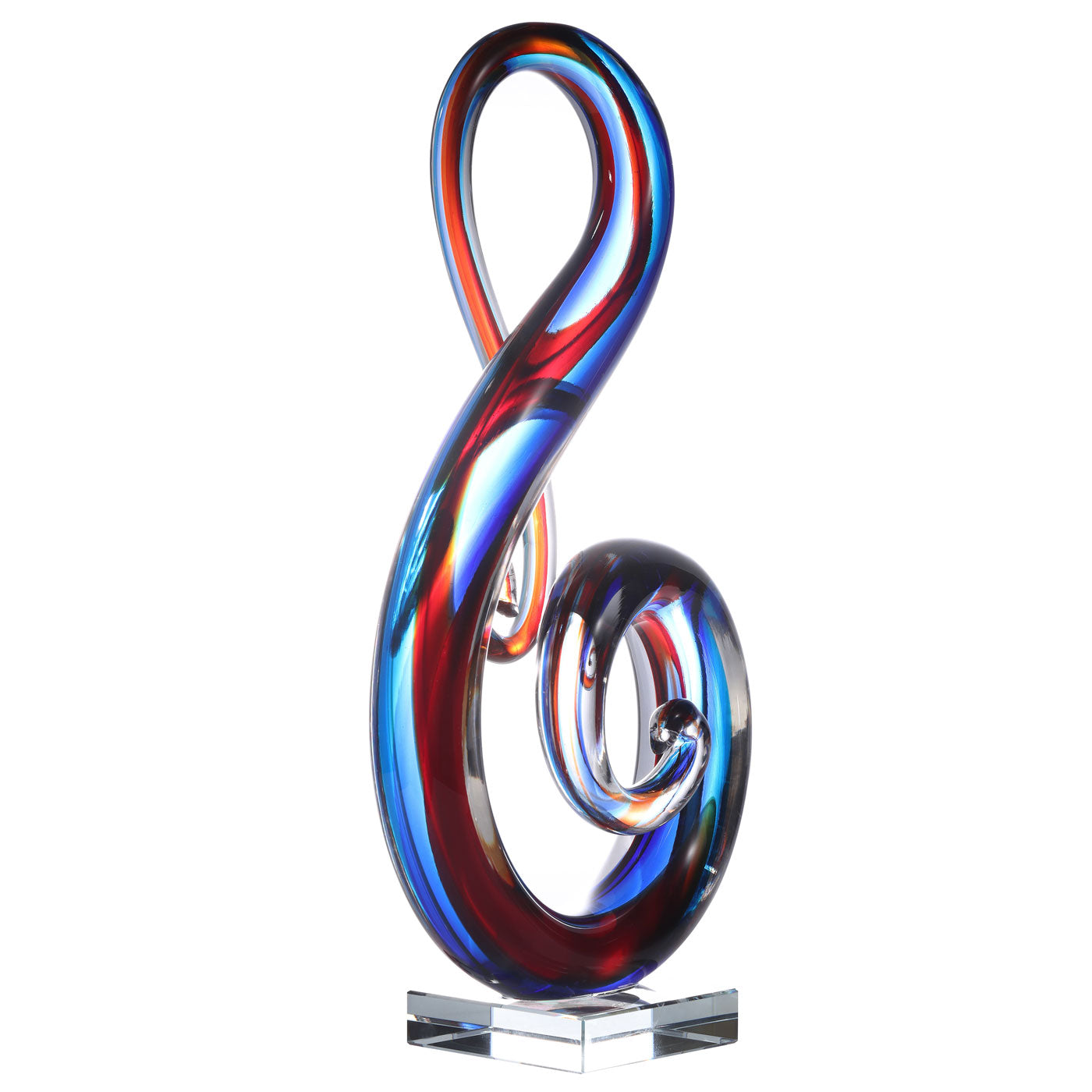 Hand Blown Treble Sommerso Art Glass Sculpture Blue Red 11-14 inch tall