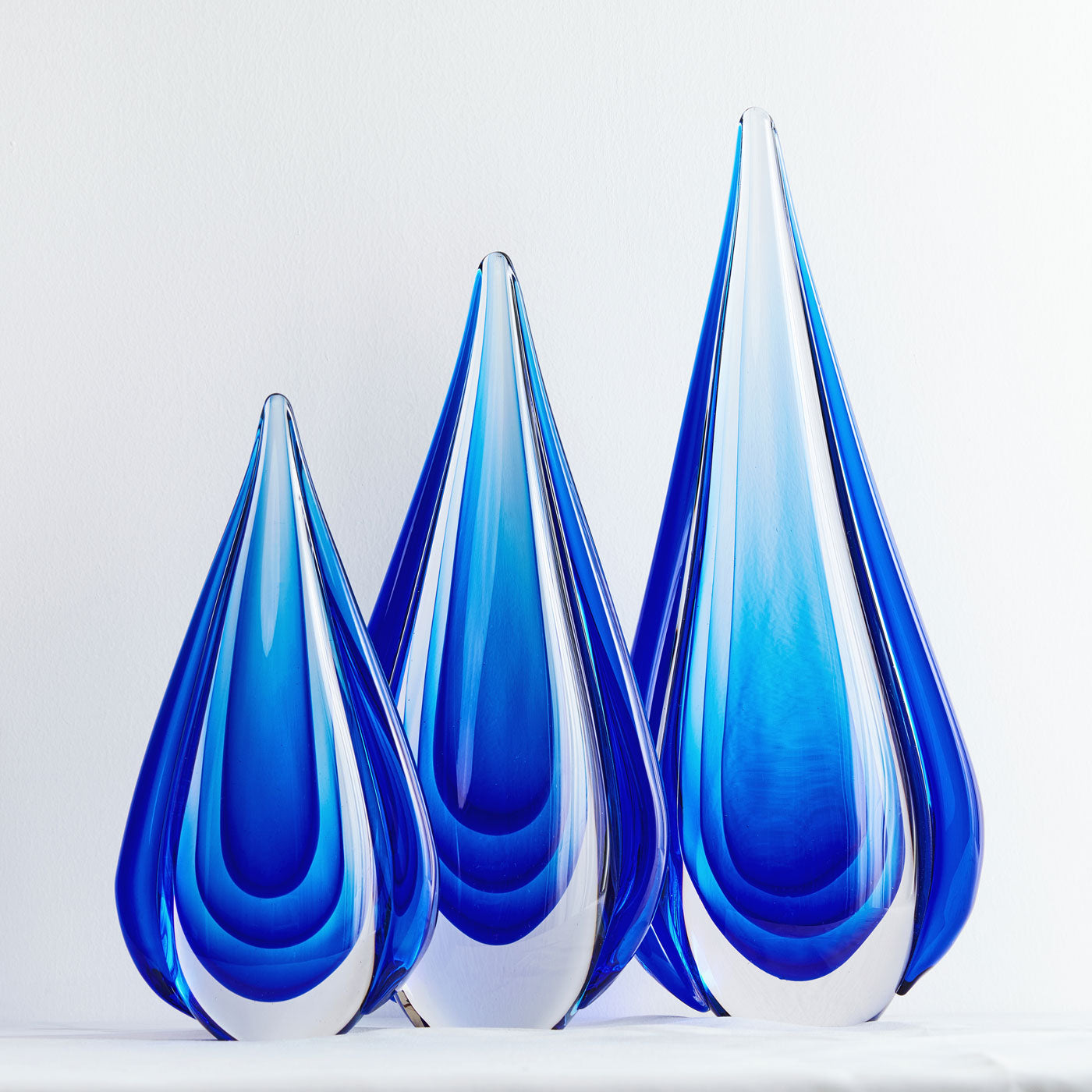 Hand Blown Water Drop Sommerso Art Glass Sculpture 8.5-13 inch tall