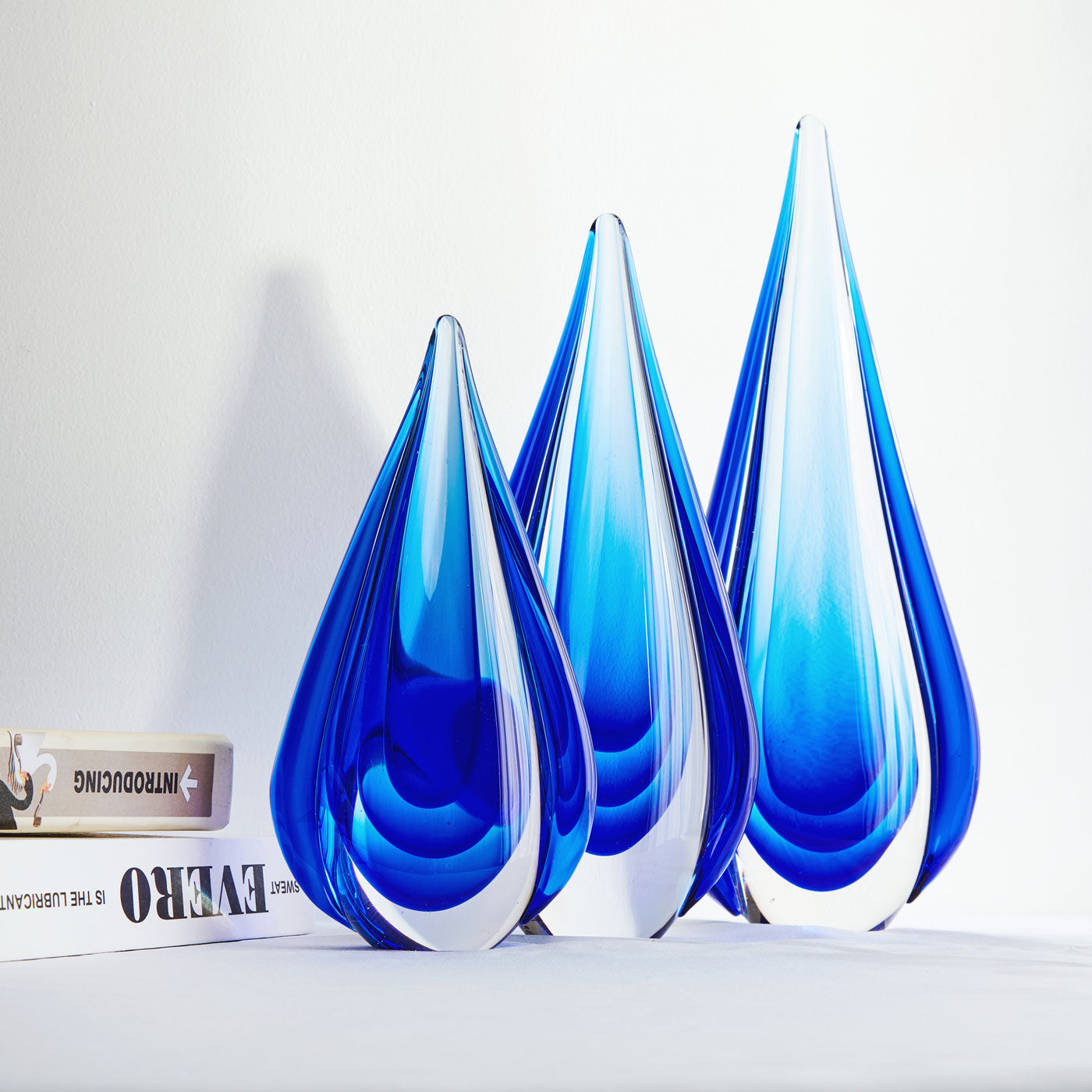 Hand Blown Water Drop Sommerso Art Glass Sculpture 8.5-13 inch tall