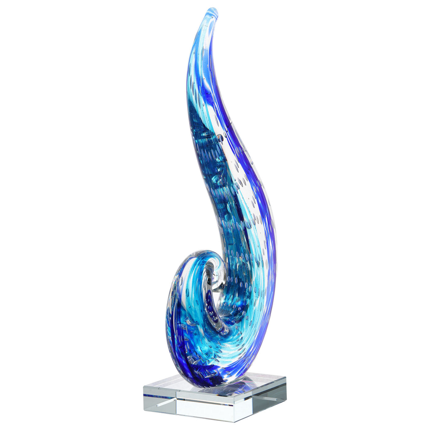 Luxury Lane Hand Blown Ocean Wave Sommerso Art Glass Sculpture 12-16 inch tall