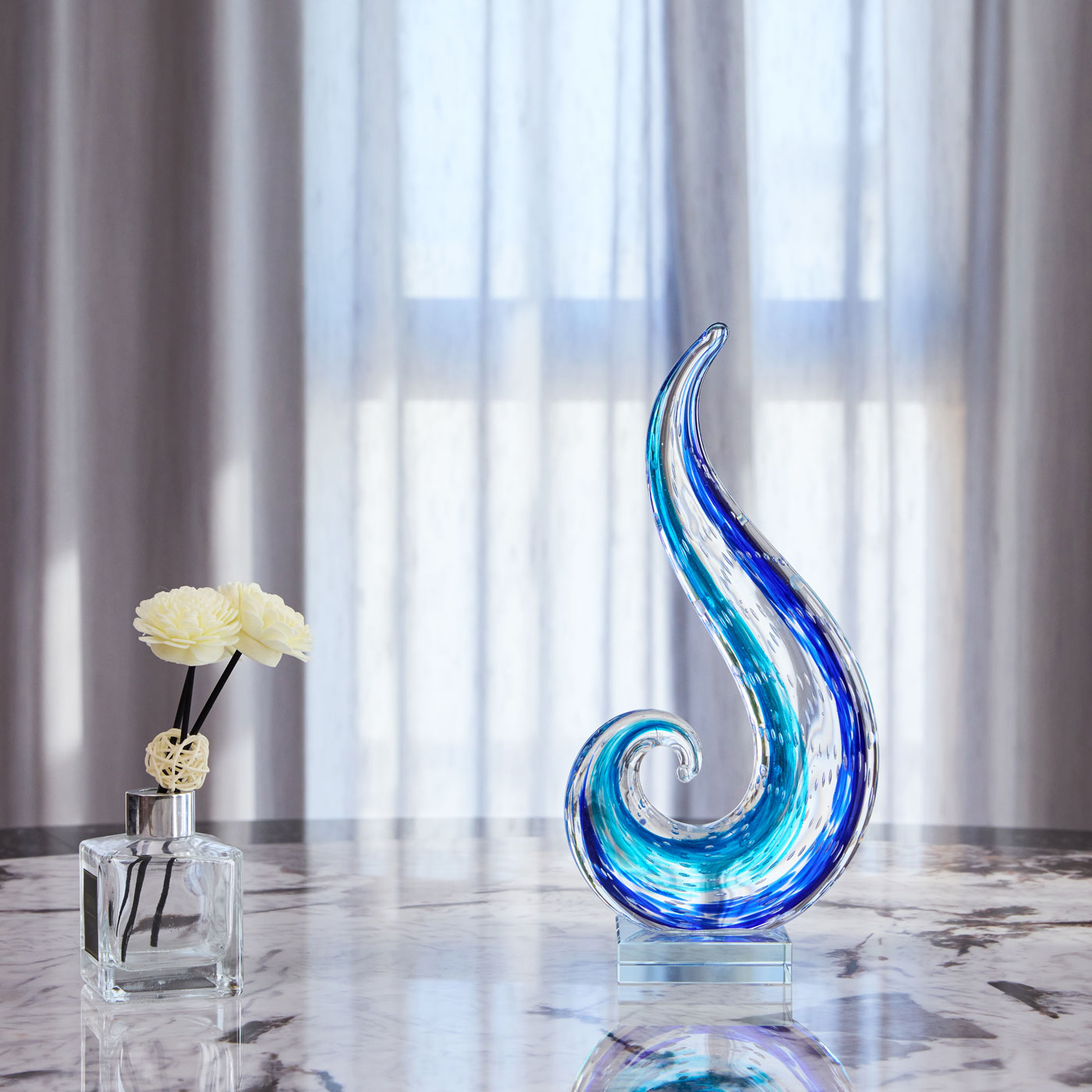 Luxury Lane Hand Blown Ocean Wave Sommerso Art Glass Sculpture 12-16 i