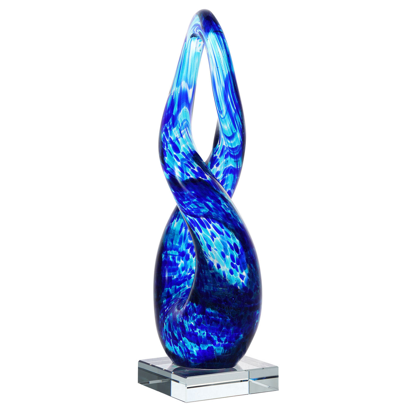 Luxury Lane Hand Blown Abstract Twisted Infinity Loop Sommerso Art Glass Sculpture 15 inch tall
